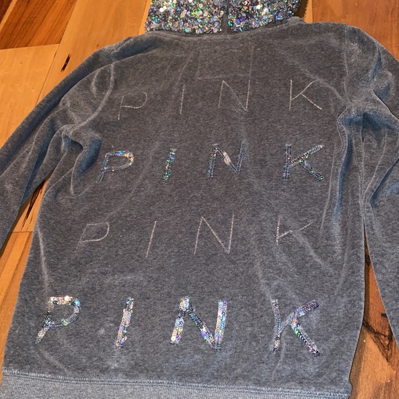 NWOT~VINTAGE VICTORIAS SECRET PINK VELOUR SEQUIN ZIP UP HOODIE~WOMENS XS - Picture 6 of 6